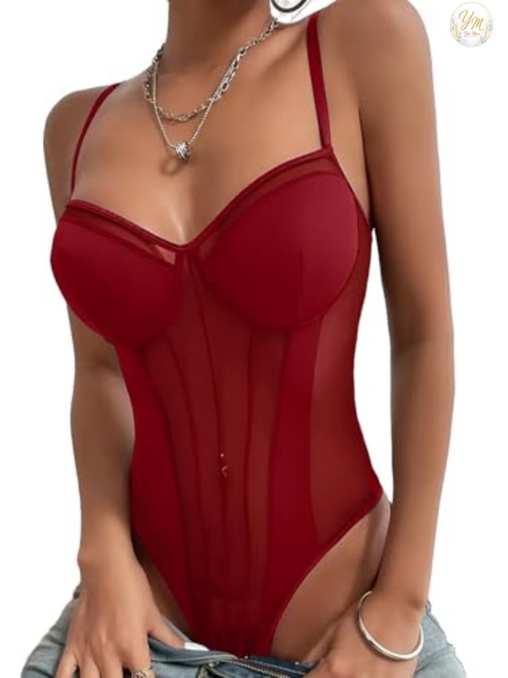 Sexy Corset Bodysuit Top Sweetheart Neck T Back Adjustable Strap
